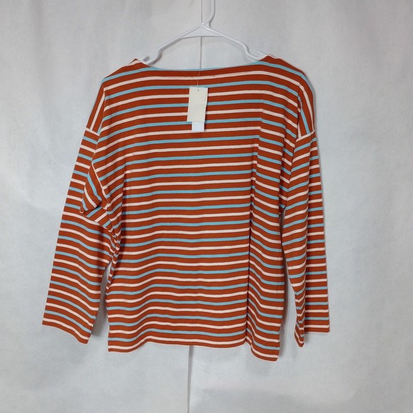 NWT   J Crew Long Sleeve Striped Top Women's Size Large 100% Cotton Orange Blue - Picture 10 of 12
